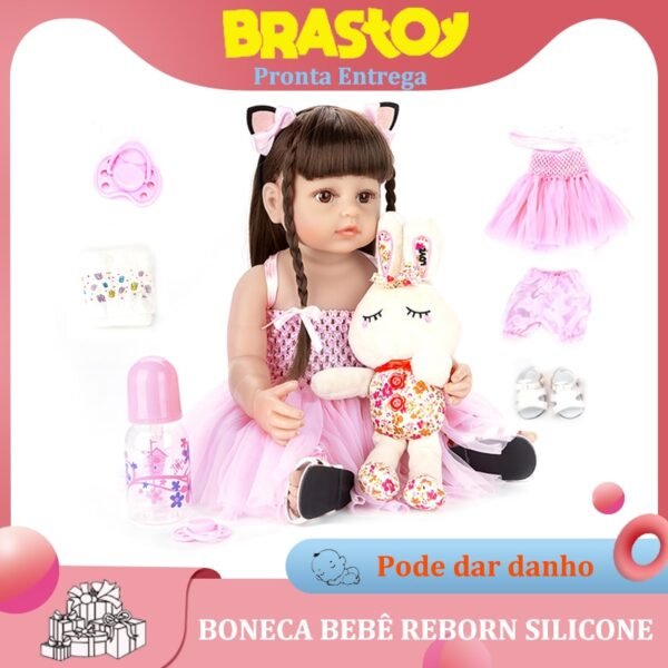 Boneca Bebê Reborn 100% Silicone Pode Tomar Banho Princesa Rosa 55cm Enviado Do Brasil