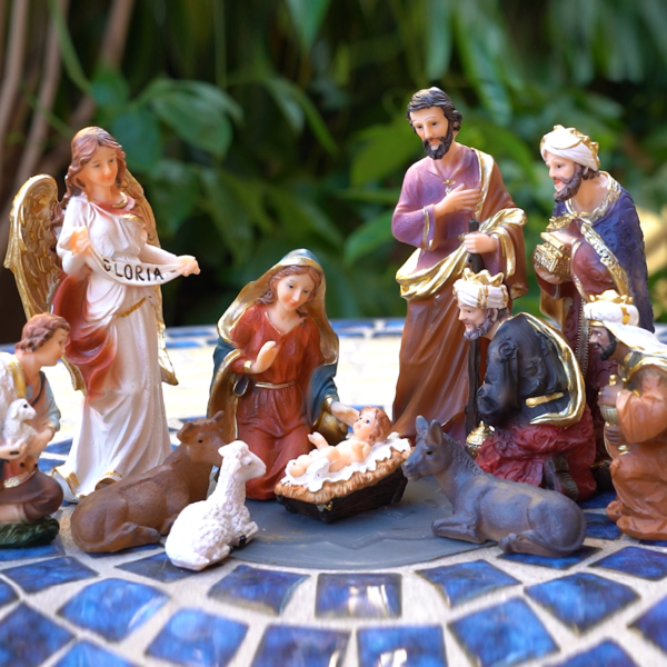 Christmas Decoration Nativity Scene Set Christmas Ornament Indoor Nativity Crib Manger Baby Jesus Statue Figurines Holiday Gift