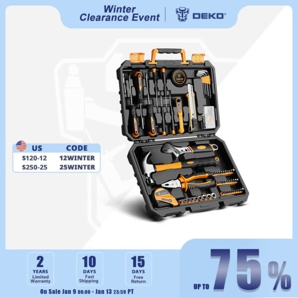 DEKO 100Pcs/113Pcs EDC General Household Repair Hand Tool Set with Tool box Socket Wrench Screwdriver Knife for Woodworking