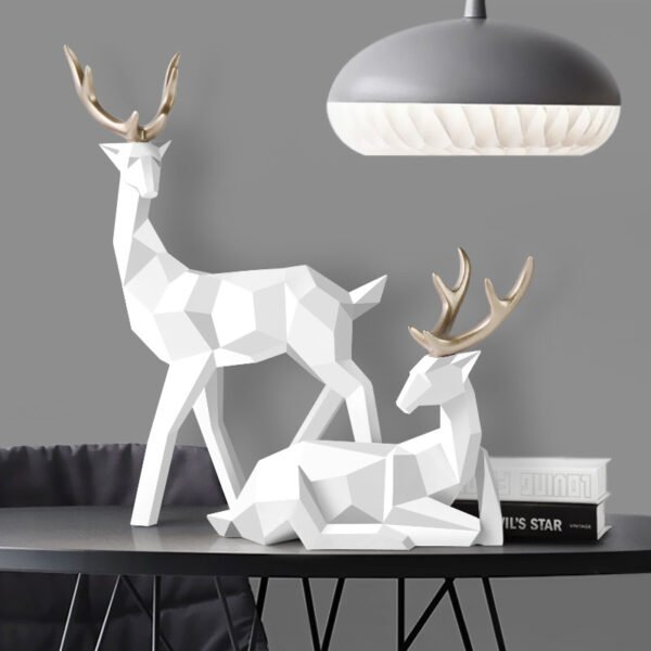 Deer Statue Home Decor Reindeer Figurines Resin Sculpture White Deers Decor Scandinavian Home Living Room Decoration Tabletop