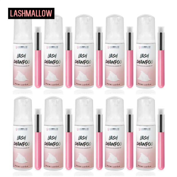 Lashmallow 10 Set Eyelash Shampoo Wholesale Foam Cleanser 60ml Cleaning Mousse with Brush for Lashes Extension Clean Tools