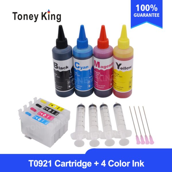 T0921 Refillable Ink Cartridge for EPSON Stylus T26 T27 TX106 TX109 TX117 TX119 C51 C91 CX4300 Printer 4 Color Refill Dye Ink